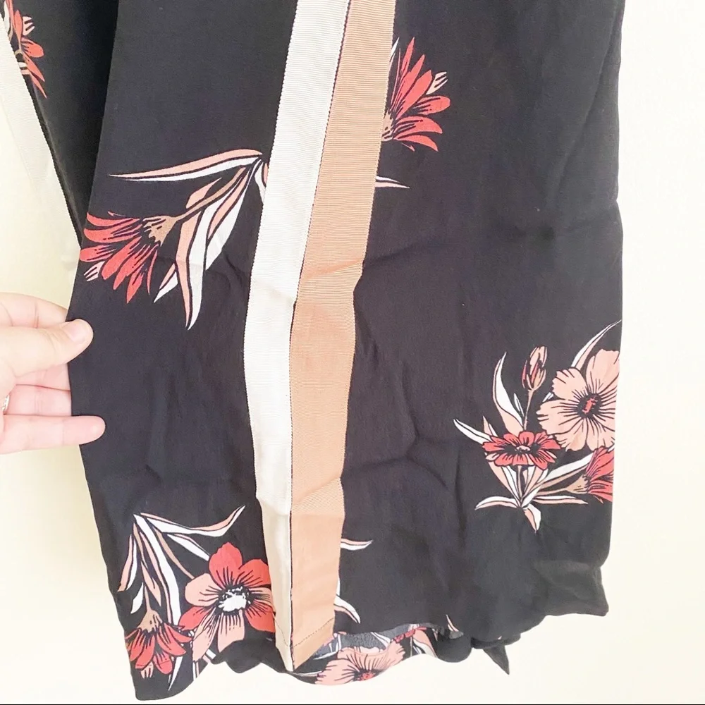 Eva Longoria Floral Ribbon Stripe Wide Leg Crepe Trouser Pant Black Pink 6 - Picture 4 of 12